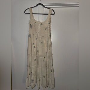 Ivory Floral Midi Sundress with Tiered Skirt